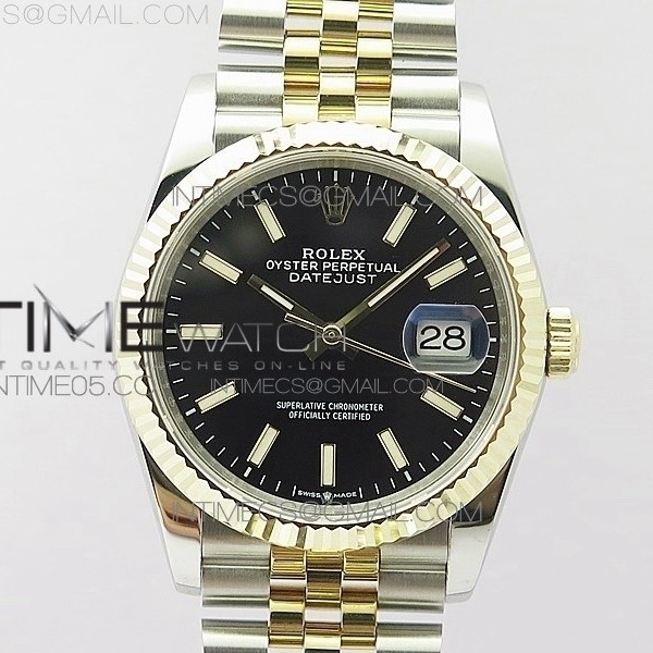 BP공장 롤렉스 데이저스트 36 옐로우골드콤비 블랙다이얼 브레이슬릿3235 DateJust 36mm 126234 904L Steel/YG New Version Black Dial on Jubilee Bracelet