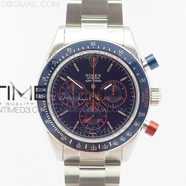 BP공장 롤렉스 데이토나 블루앤레드버튼 블루다이얼 스틸 브레이슬릿 DAYTONA BLUE/RED PUSHERS BLUE DIAL ON SS BRACELET A4130 (FREE LEATHER STRAP)