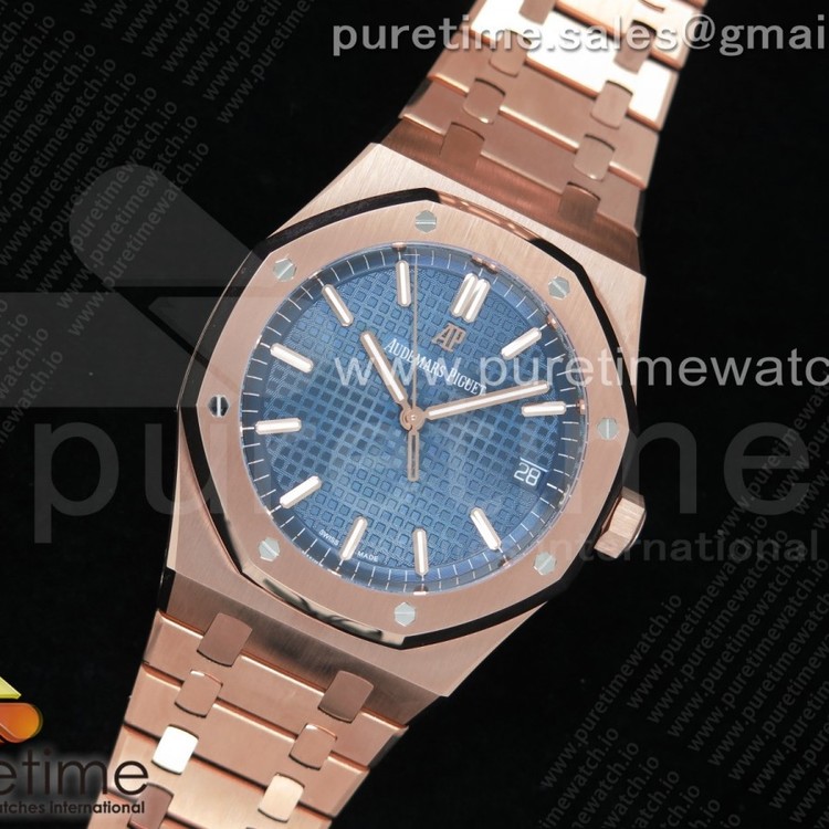 OM공장 오데마피게 로얄오크 15500 로즈골드 금통 블루다이얼 브레이슬릿 Royal Oak 41mm 15500 RG Blue Textured Dial on RG Bracelet A3120