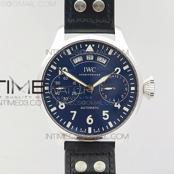 YL공장 IWC 빅파일럿 애뉴얼캘린더 스틸 어린왕자에디션 BIG PILOT REAL PR IW502708 SS BLUE DIAL ON BLACK CALFSKIN STRAP A52850