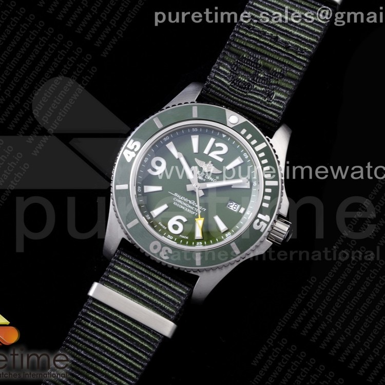 TF공장 브라이틀링 슈퍼오션 그린다이얼 나일론스트랩 Superocean Automatic 44 Green Dial Green Bezel on Green Nylon Strap A2824