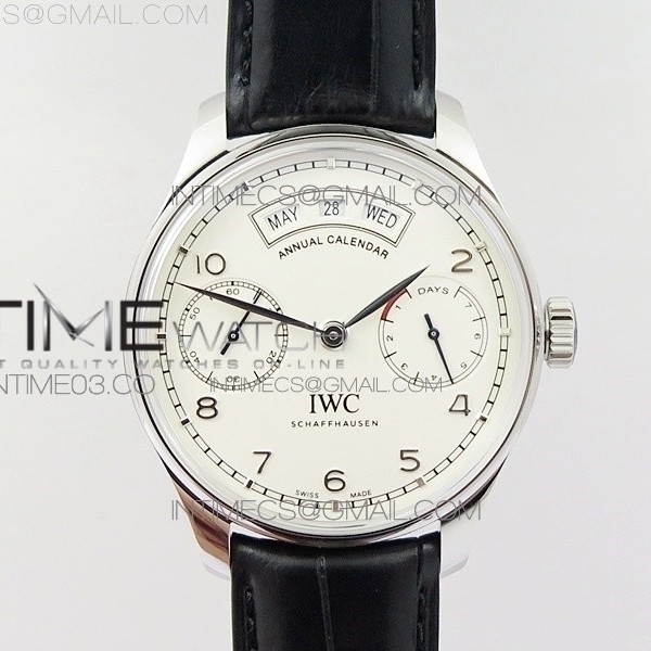 ZF공장 IWC포르투기저 애뉴얼캘린더 파워리저브 스틸핸즈 화이트다이얼 가죽스트랩 IWC PORTUGUESE REAL PR REAL ANNUAL CALENDAR IW5035 WHITE DIAL SILVER MARKERS ON BLACK LEATHER STRAP A52850