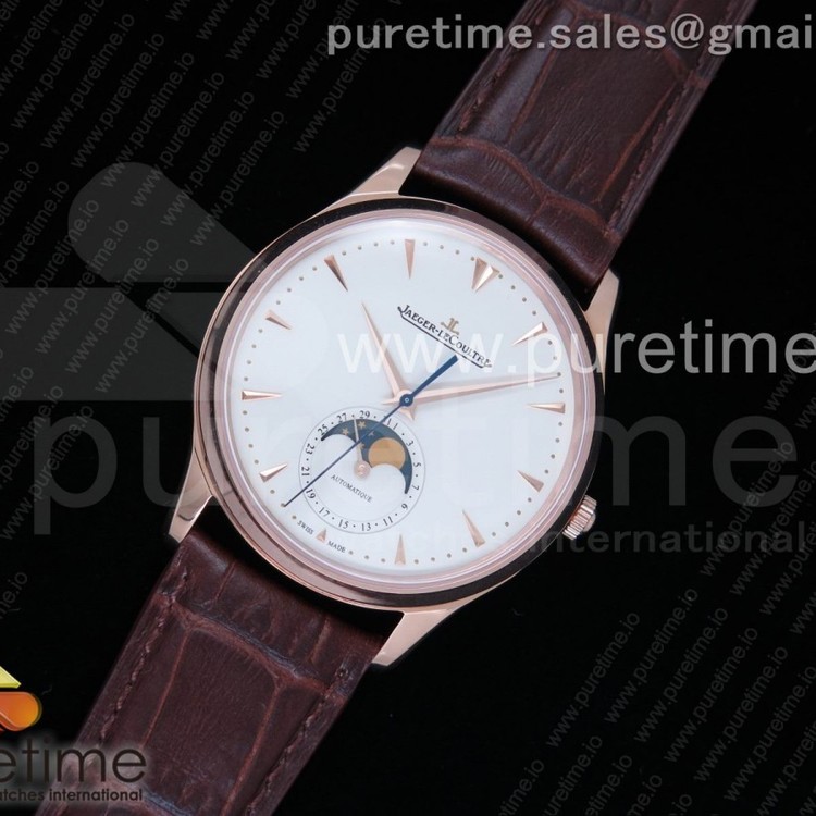 ZF공장 예거르쿨트르 마스터 울트라씬 문페이즈 로즈골드 화이트다이얼 Master Ultra Thin Moon 1362520 RG White Dial on Brown Leather Strap A925