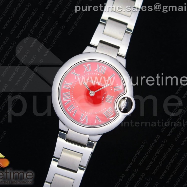 V6공장 까르띠에 발롱블루 33MM 스틸 레드다이얼 브레이슬릿 Ballon Bleu 33mm SS Red Dial on SS Bracelet Ronda Quartz