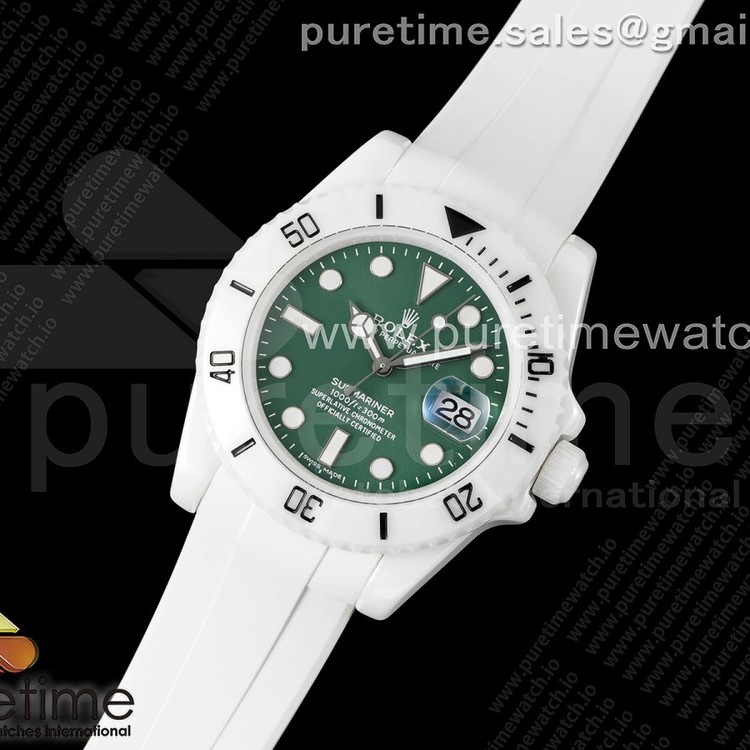 5G공장 롤렉스 커스텀 서브마리너 40 풀세라믹 그린다이얼 러버스트랩 Submariner 40mm White Ceramic 5GF Best Edition Green Dial on White Rubber Strap SA3135