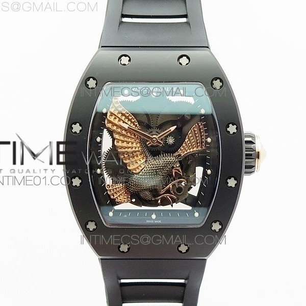 KV 리차드밀 RM023 풀세라믹 로즈골드 이글 스켈레톤다이얼 RM023 REAL CERAMIC CASE EAGLE SKELETON DIAL RG CROWN ON BLACK RUBBER STRAP MIYOTA8215