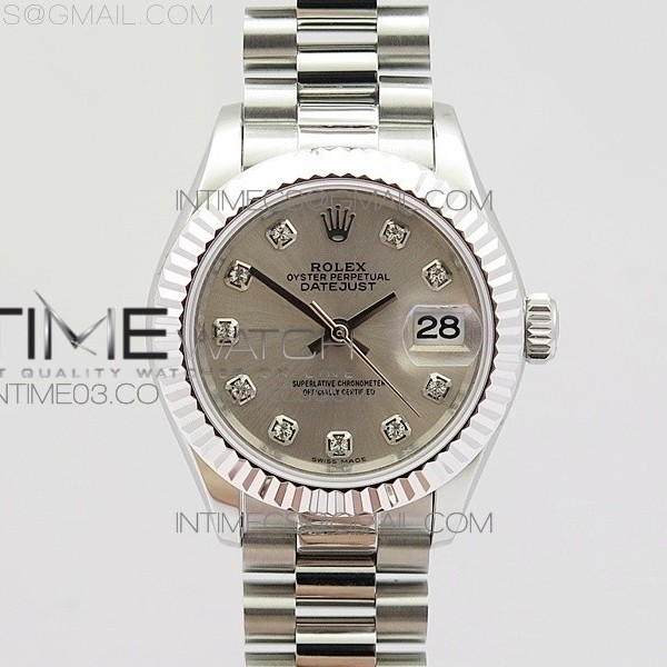 BP공장 롤렉스 여성용 데이저스트 28mm 스틸 실버 텐포인트다이얼 프레지던트브레이슬릿 DATEJUST 28MM SS SILVER DIAL ON SS BRACELET ETA2671