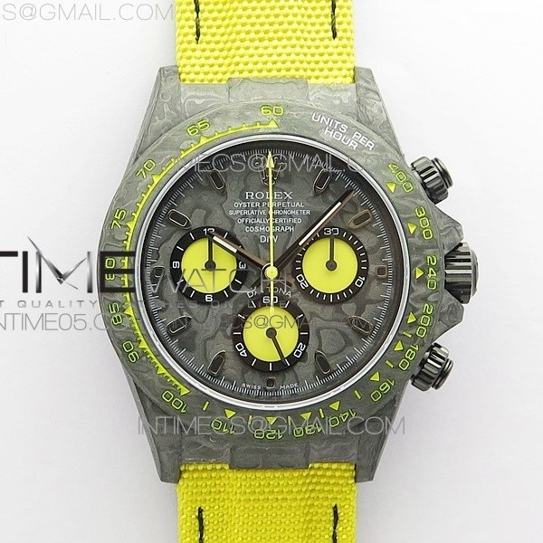 OM공장 데이토나 DIW 카본 나일론스트랩 4130 Daytona DIW Carbon OMF Best Edition DIW Carbon Dial Yellow Subdial on Yellow Nylon Strap A4130