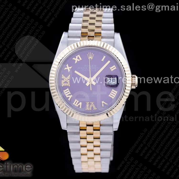 GM공장 롤렉스 데이저스트 36 옐로우골드콤비 포금 퍼플다이얼 브레이슬릿 DateJust 36 SS/YG 126233 GMF Gold Wrapped 904L Steel Purple Dial Diamond Roman Markers on Jubilee Bracelet SA3235