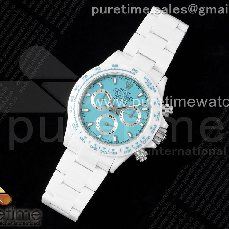 AET공장 롤렉스 세라믹 데이토나 AET 리몰드 커스텀 티파니블루다이얼 브레이슬릿 Daytona AET White Ceramic Case and Bracelet Tiffany Blue Dial SA4130