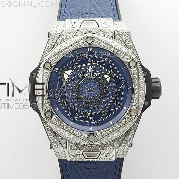 WW공장 V2 유니코 상블루 티타늄 블루다이얼 거미스트랩 Big Bang Sang Bleu Ti Crystal Bezel And Case WWF 1:1 Best Edition Blue Skeletonal Dial On Blue Gummy Strap Asian HB1213 V2