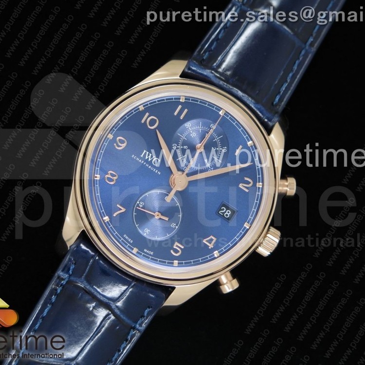 YL공장 IWC 포르투기저 크로노 클래식 42 로즈골드금장 블루다이얼 가죽스트랩 IWC Portugieser Chrono Classic 42 RG IW3903 Blue Dial on Blue Leather Strap A7750