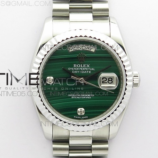 ED공장 데데 36미리 그린다이얼 Day date 432118 36mm SS EDF Best Edition Green Malachite Dial Crystal Markers on SS President Bracelet A2836