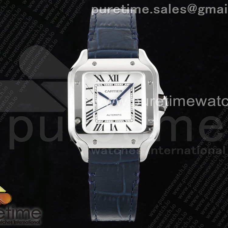 3K공장 까르띠에 산토스 드 까르띠에 35 스틸 화이트다이얼 가죽스트랩 Santos de Cartier 35mm 3KF 1:1 Best Edition White Dial on Blue Leather Strap MIYOTA 9015