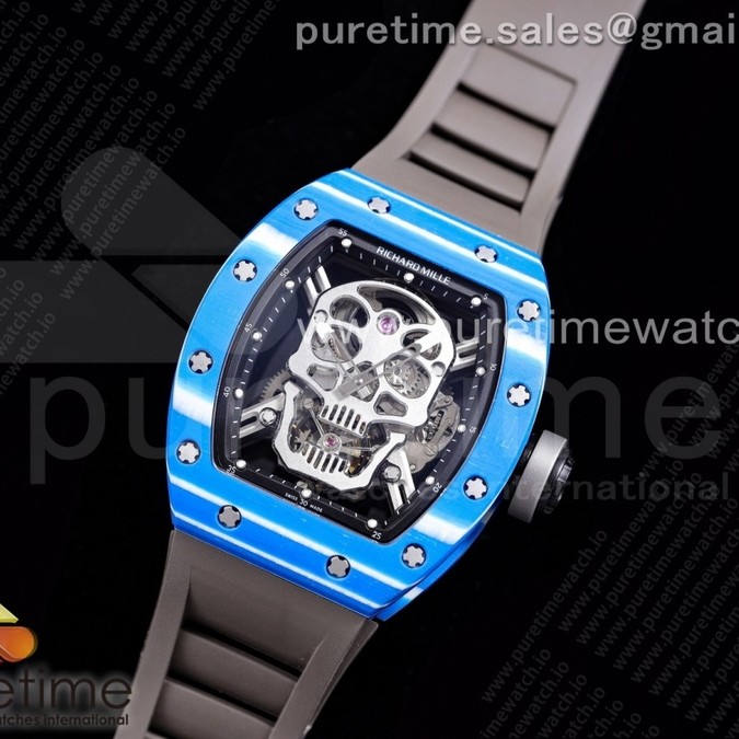 JB공장 RM052-01 뚜르비용 PVD 스켈레톤다이얼 러버 RM052-01 Tourbillon PVD Blue Bezel JBF Best Edition Skeleton Dial on Gray Rubber Strap