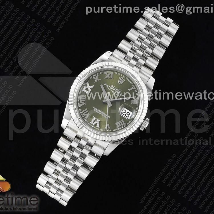 JD공장 롤렉스 데이저스트 36 스틸 그린다이아몬드다이얼 플루티드베젤 주빌레브레이슬릿 Datejust 36 SS 904L Steel JDF 1:1 Best Edition Green Dial Diamonds 6/9 Markers on SS Bracelet VR3235