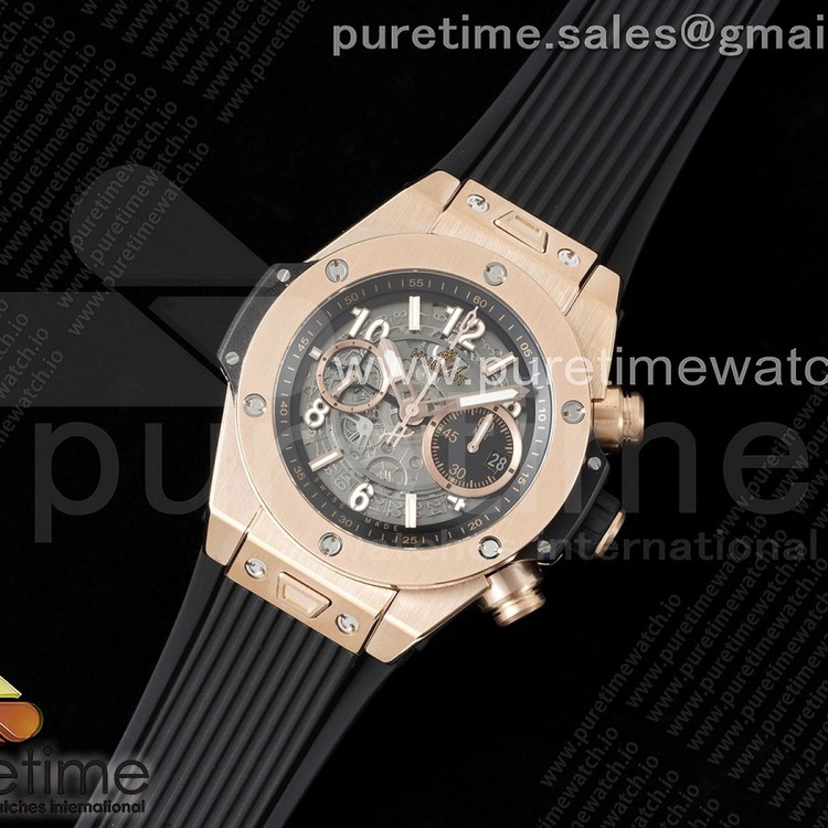 ZF공장 위블로 빅뱅 유니코 크로노그래프 로즈골드금통 블랙다이얼 러버스트랩 Hublot Big Bang Unico RG ZF 1:1 Best Edition Skeleton Dial on Black Rubber Strap A1280