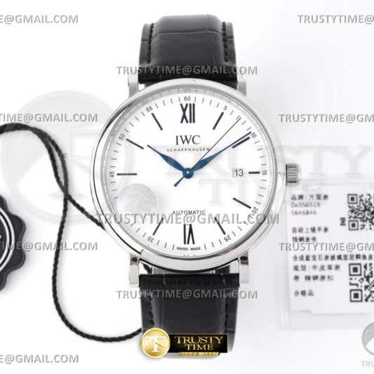 ZF공장 IWC 포르토피노 오토메틱 40 스틸 화이트다이얼 블루핸즈 가죽스트랩 Portofino Automatic 40mm SS/LE Wht/Blk Stk ZF A9019