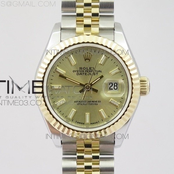 롤렉스 레이디 데이저스트 28MM 옐로우골드포금 콤비 샴페인다이얼 브레이슬릿 DATEJUST 28MM WRAPPED SS/YG GOLD DIAL STICKS MARKERS ON WRAPPED SS/YG BRACELET ETA2671