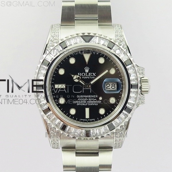 GS공장 롤렉스 서브마리너 바게트다이어베젤 블랙다이얼 SUBMARINER BLACK DIAMOND BEZEL SS BLACK DIAL ON SS BRACELET A2824