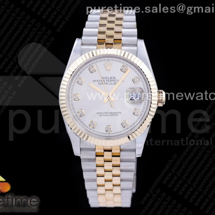 GM공장 롤렉스 데이저스트 36 옐로우골드콤비 포금 실버다이얼 브레이슬릿 DateJust 36 SS/YG 126233 GMF Gold Wrapped 904L Steel Silver Dial Diamonds Markers on Jubilee Bracelet SA3235