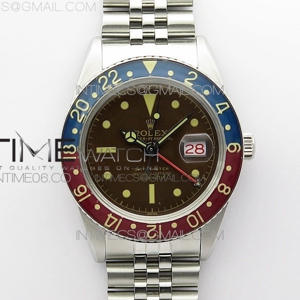 HC공장 롤렉스 빈티지GMT마스터 트로피칼 블랙다이얼 쥬빌레브레이슬릿 Vintage GMT Master 6542 Blue/Red Bezel Tropical Black Dial on SS Jubilee Bracelet A2836