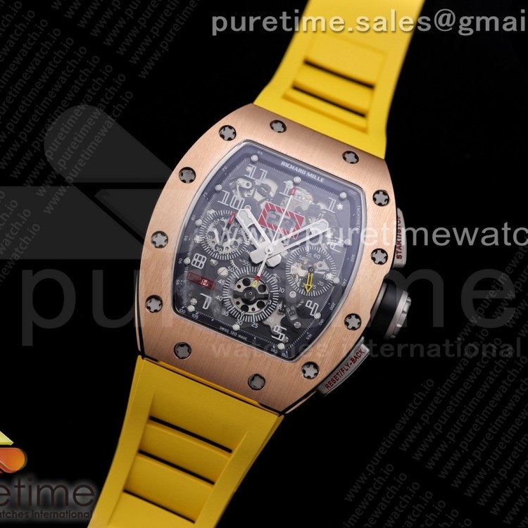 KV공장 V3 RM011 로골 크리스탈다이얼 러버 RM011 RG Chrono KVF 1:1 Best Edition Crystal Dial Black on Yellow Rubber Strap A7750 V3