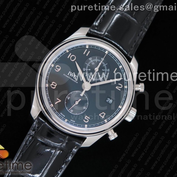 YL공장 IWC 포르투기저 크로노 클래식 42 스틸 블랙다이얼 가죽스트랩 WC Portugieser Chrono Classic 42 IW3903 Black Dial on Black Leather Strap A7750