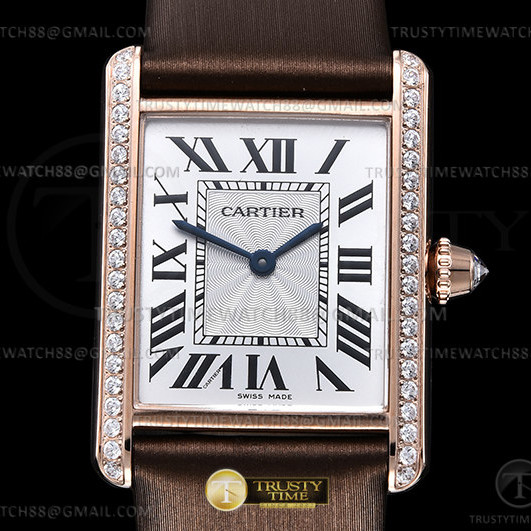 F1공장 까르띠에 탱크 머스트 로즈골드금통 다이아몬드베젤 브라운스트랩Cartier Tank Must Lrg Dia RG/LE Wht F1F Sw Qtz