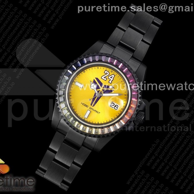 OX공장 서브마린 코베 PVD 옐로우다이얼 Submariner KOBE Watch PVD OXF Best Edition Yellow Dial Rainbow Diamonds Bezel on PVD Bracelet A2824