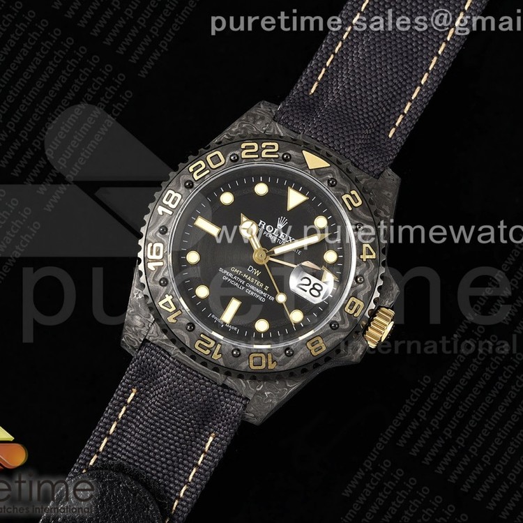 DIW공장 롤렉스 GMT마스터 커스텀 카본케이스 블랙다이얼 블랙나일론스트랩 GMT Carbon DIWF Best Edition Black Dial YG Markers on Black Nylon Strap SA3285 CHS V2