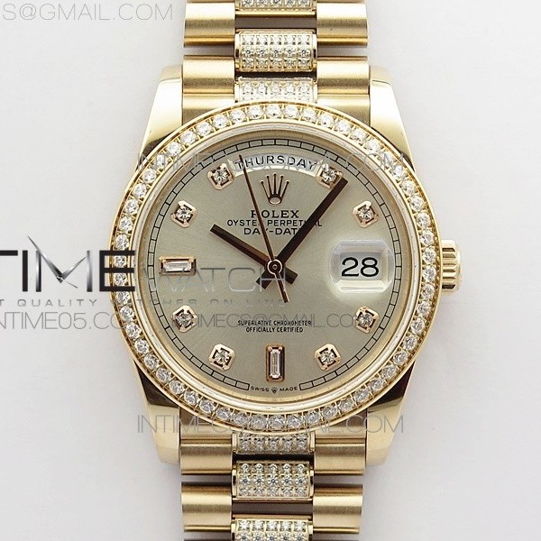 BP공장 롤렉스 데이데이트 36미리 로골 실버다이얼 2836 Day-Date 36 128235 RG/Crystal BP Best Edition Silver Crystal Marker Dial on RG President Bracelet A2836