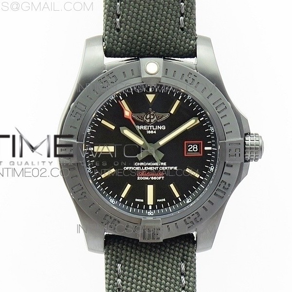 ZF공장 브라이틀링 블랙버드 V17311 DLC블랙 AVENGER BLACKBIRD V17311 DLC BLACK DIAL ON NYLON STRAP A2824