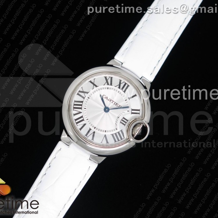 AF공장 까르띠에 발롱블루 33MM 스틸 화이트크로커다일스트랩 Ballon Bleu 33mm SS White Textured Dial on White Crocodile Strap Jap Quartz