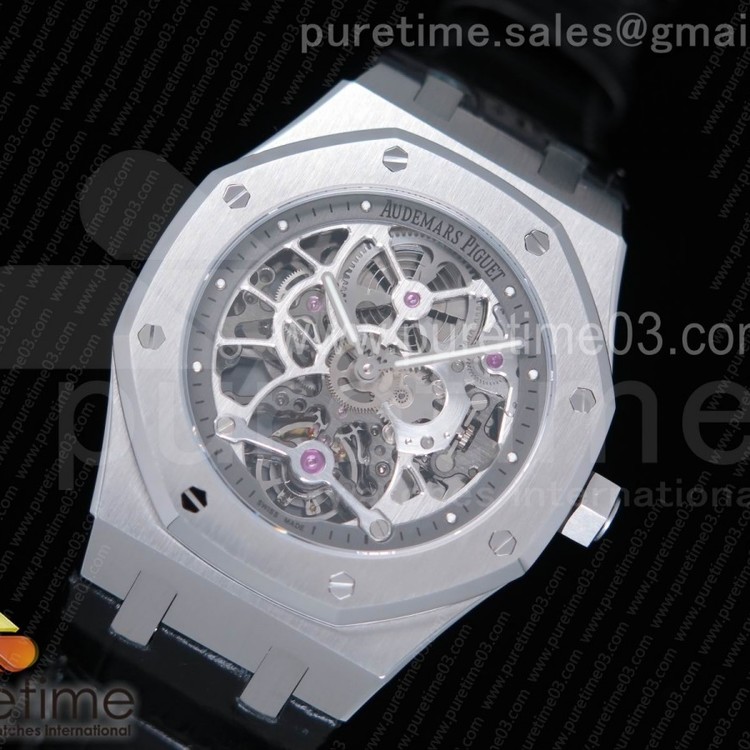 오데마피게 스켈레톤 투어빌론 스틸 블랙가죽스트랩 Royal Oak Fake Tourbillon SS Skeleton Dial on Black Leather Strap A23J