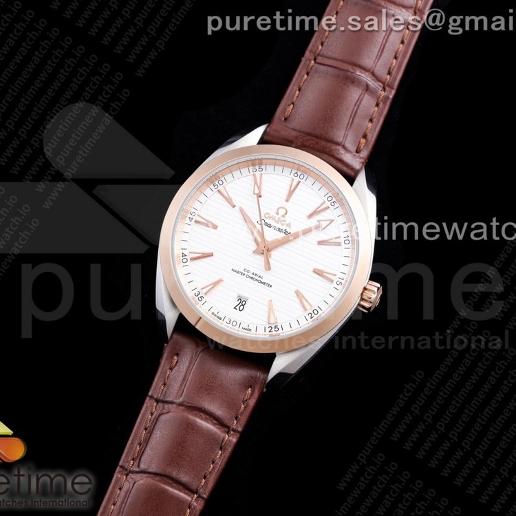 OX공장 오메가 씨마스터 아쿠아테라 화이트다이얼 가죽스트랩 Aqua Terra 150M Master Chronometers OXF 1:1 Best Edition RG Bezel White Dial on Brown Leather Strap A8900