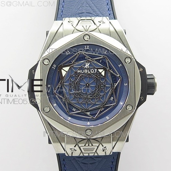 WW공장 V2 유니코 상블루 티타늄 블루다이얼 거미스트랩 Big Bang Sang Bleu Ti WWF 1:1 Best Edition Blue Skeletonal Dial On Blue Gummy Strap Asian HB1213 V2