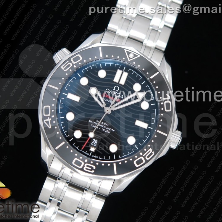 OM공장 오메가 씨마스터 다이버300 스틸 블랙물결텍스쳐다이얼 브레이슬릿 2018 Seamaster Diver 300M Black Ceramic Black Dial on SS Bracelet A8800 (Black Balance Wheel)