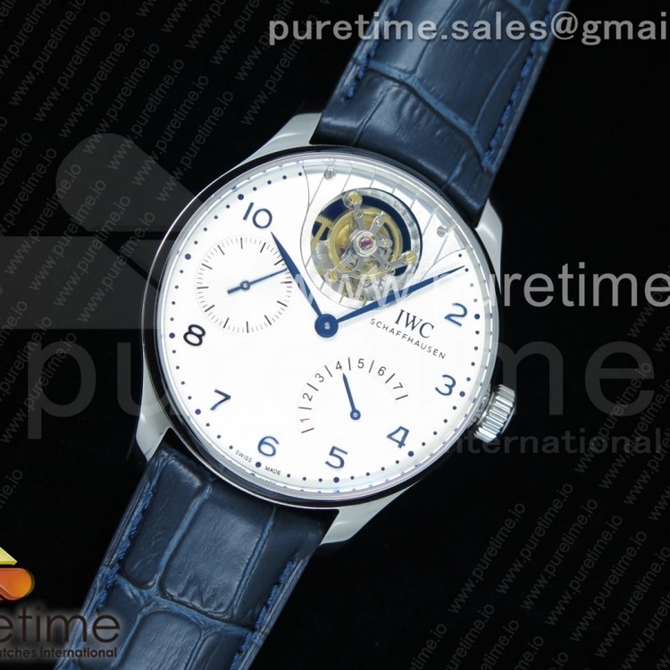 ZF공장 IWC 포르투기저 투어빌론 스틸 화이트다이얼 블루핸즈 가죽스트랩 IWC Portuguese Tourbillon IW5046 SS White Dial Blue Markers on Blue Leather Strap