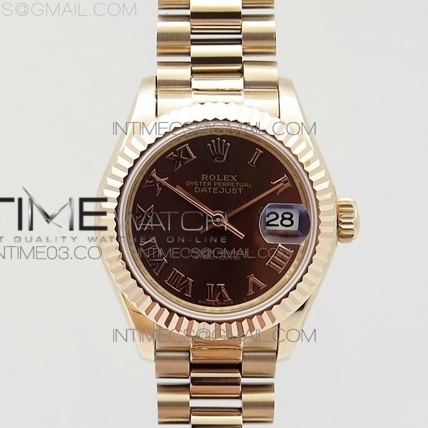 BP공장 롤렉스 데이저스트 28mm 로즈골드금장 브라운다이얼 로만인덱스 브레이슬릿 DATEJUST 28MM RG DIAMOND BEZEL BROWN DIAL ROMAN MARKERS ON RG BRACELET ETA2671