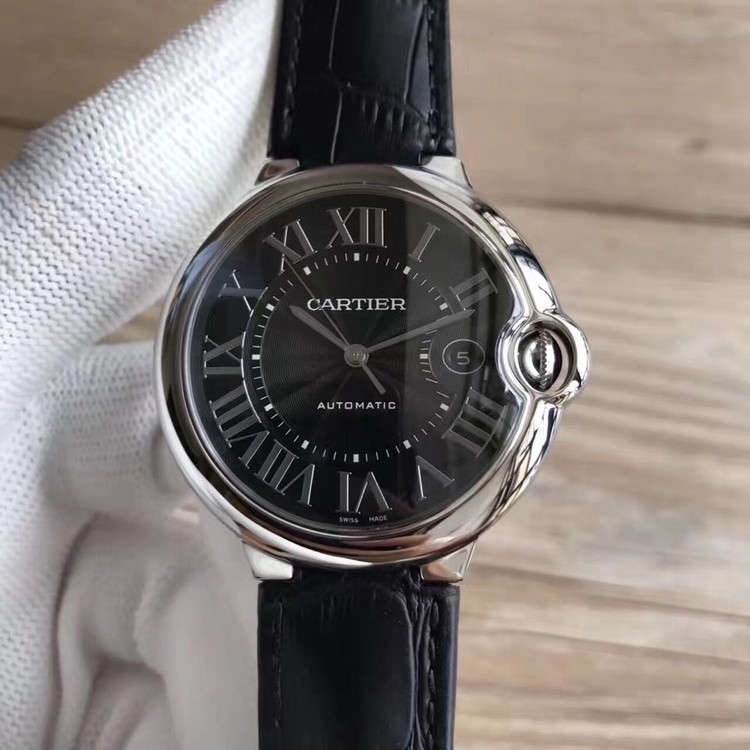 V6공장 까르띠에 발롱블루 드 까르띠에 Cartier Ballon Bleu de Cartier 42mm 블랙다이얼 오토 가죽줄