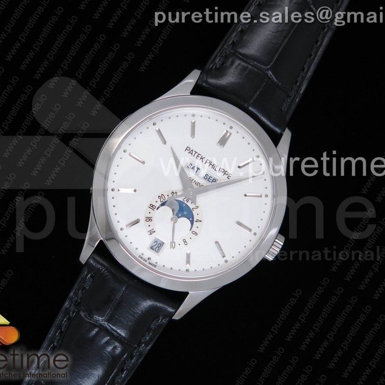 KM공장 파텍필립 컴플리케이션 5396G 스틸 화이트다이얼 블랙가죽스트랩 Complications 5396G White Dial SS Markers on Black Leather Strap A324