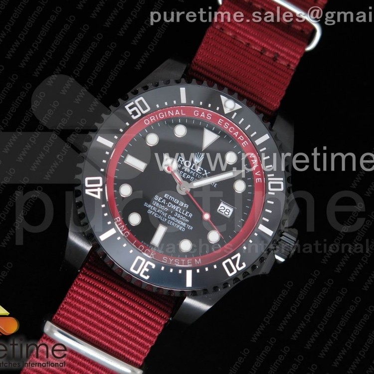 VR공장 롤렉스 씨드웰러 딥씨 엠버커스텀 뱀포드 Sea-Dweller 116660 Bamford PVD Black Dial on Red Nylon Strap A2836 MAX