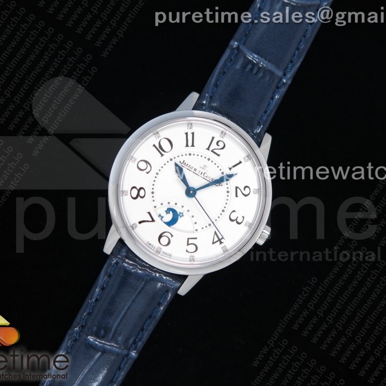 ZF공장 예거르쿨트르 랑데뷰 화이트텍스쳐다이얼 블루가죽스트랩 Rendez-Vous Night & Day SS Polished Bezel White Textured Dial on Blue Leather Strap A898