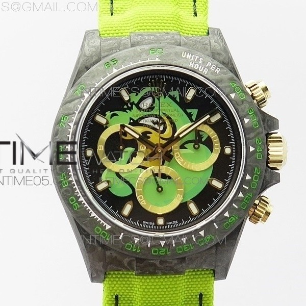 WW공장 V2 데이토나 카본 그린다이얼 나일론스트랩 Daytona Diw Carbon V2 Black/Yellow Dial On Yellow Nylon Strap A7750