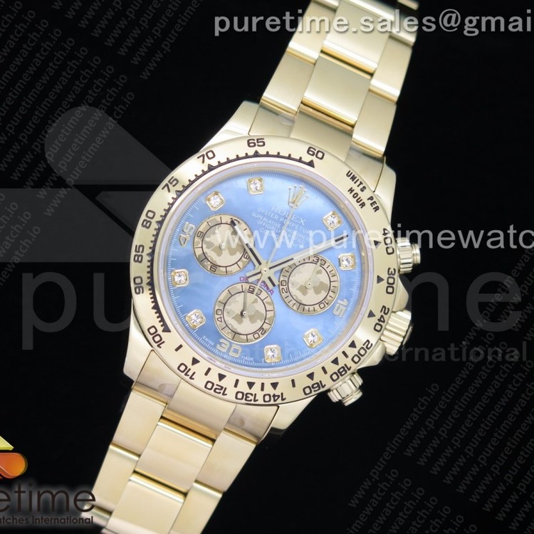 OM공장 롤렉스 데이토나 옐로우골드 금통 블루다이얼 브레이슬릿 Daytona 116508 YG Blue Dial on YG Bracelet A4130