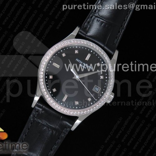 OX공장 파텍필립 칼라트라바 5297G 스틸 블랙다이얼 가죽스트랩 Calatrava 5297G SS Black Dial Diamonds Bezel on Black Leather Strap A324