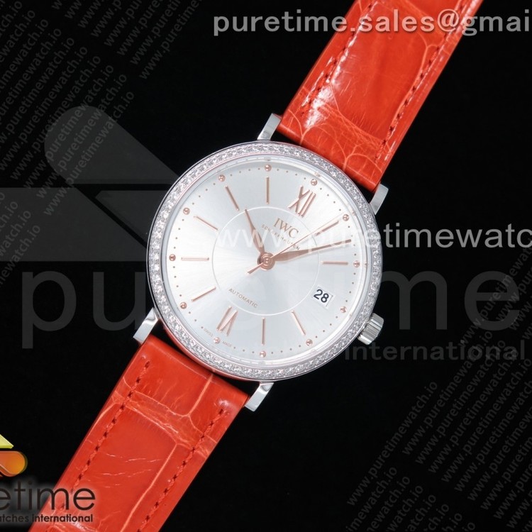 MF공장 포르토피노 37MM 실버다이얼 악어스트랩 Portofino Automatic 37 SS Silver Dial RG Markers on Orange Crocodile Strap A35111