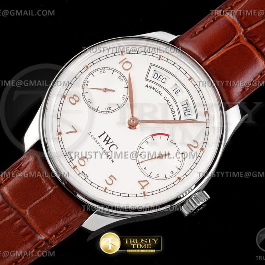 AZ공장 IWC 포르투기저 애뉴얼캘린더 스틸 화이트다이얼 가죽스트랩 Portugieser Annual Cal SS/LE Wht/RG AZF A52850