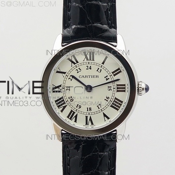 K11공장 까르띠에 롱드솔로 29MM 스틸 화이트다이얼 가죽스트랩 RONDE SOLO DE CARTIER 29MM WHITE DIAL ON BLACK CROCO LEATHER STRAP RONDA QUARTZ